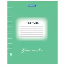 Тетрадь 12 л. Brauberg ЭКО "5-КА" узкая линия обложка плотная мелованная бумага зеленая