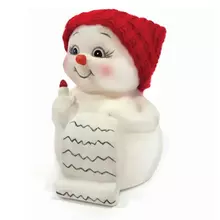 Фигурка новогодняя "Снеговик и список подарков", 8 см. керамика
