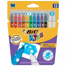 Фломастеры "Пиши и стирай" Bic 12 шт. 10 цветов + 2 стирающих суперсмываемые вентилируемый колпачок