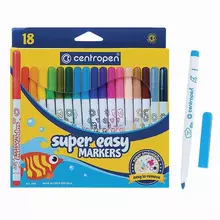 Фломастеры 18 цветов Centropen "Super Easy" смываемые вентилируемый колпачок