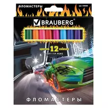 Фломастеры Brauberg "InstaRacing" 12 цветов вентилируемый колпачок карт. упаковка выборочный лак увел. срок службы