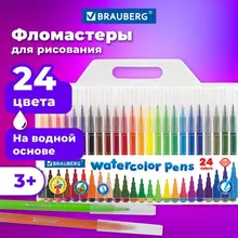 Фломастеры Brauberg "Premium" 24 цвета классические вентилируемый колпачок ПВХ-упаковка с европодвесом