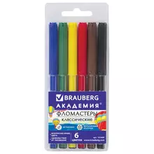 Фломастеры Brauberg "Академия" 6 цветов вентилируемый колпачок ПВХ упаковка