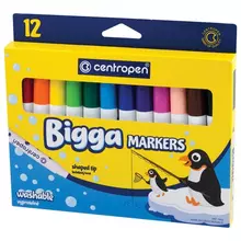 Фломастеры утолщенные 12 цветов Centropen "Bigga Markers" смываемые вентилируемый колпачок