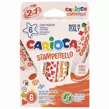 Фломастеры-Штампы двусторонние CARIOCA (Италия) "Stamperello" 6 цветов смываемые