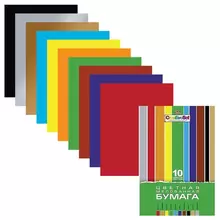 Цветная бумага А4 мелованная 10 листов 10 цветов в папке Hatber "Creative" 195х280 мм.