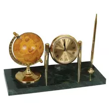 Часы на подставке из мрамора Galant, с глобусом и шариковой ручкой