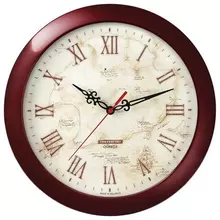 Часы настенные TROYKATIME (TROYKA) круг бежевые с рисунком "Карта" коричневая рамка 29х29х35 см.