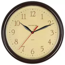 Часы настенные TROYKATIME (TROYKA) круг бежевые коричневая рамка 245х245х31 см.