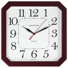 Часы настенные TROYKATIME (TROYKA) , восьмигранник, белые, коричневая рамка, 29х29х3,5 см.