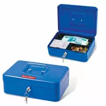 Ящик для денег, ценностей, документов, печатей, 90х180х250 мм. ключевой замок, синий, Brauberg