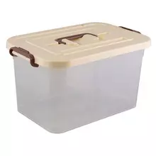 Ящик-контейнер 10 л с крышкой на защелках и ручкой, 19х35х23 см. пластик, цвет прозрачный/бежевый