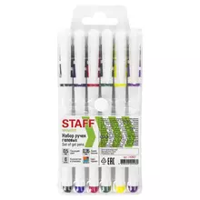 Ручки гелевые с грипом Staff "Manager" GP-198 набор 6 цветов корпус белый узел 05 мм. линия письма 035 мм.