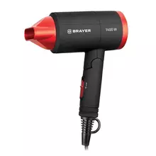 Фен Brayer BR3040RD, 1400 Вт, 2 скорости, 1 температурный режим, складная ручка, черный/красный