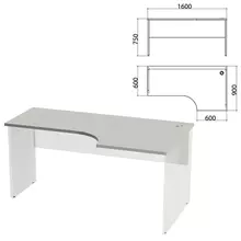 Столешница стола эргономичного "Этюд" 1600х900х750 мм. правый серый 401672-03