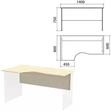 Столешница царга стола эргономичного "Канц" 1400х800х750 мм. левый цвет дуб молочный СК36.15.1