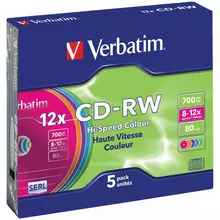 Диск CD-RW 700Mb Verbatim 8-12х Color Slim Case (5 шт.)