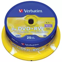 Диск DVD+RW 4.7Gb Verbatim 4x Cake Box (25 шт.)