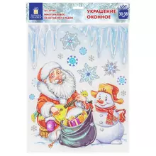Украшение для окон и стекла Золотая Сказка "Дед Мороз и снеговик", 30х38 см. ПВХ