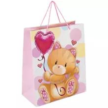 Пакет подарочный 265x127x33 см. Золотая Сказка "Lovely Kitty" глиттер белый с розовым