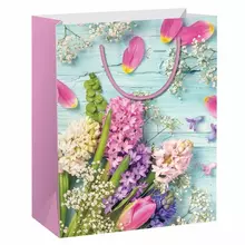 Пакет подарочный 265x127x33 см. Золотая Сказка "Spring Flowers" глиттер розовый с голубым
