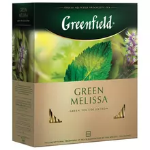 Чай GREENFIELD (Гринфилд) "Green Melissa" зеленый с мятой 100 пакетиков в конвертах по 15 г.