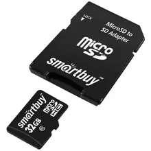 Карта памяти SmartBuy MicroSDHC 32GB, Class 10, скорость чтения 30 мб/сек (с адаптером SD) 