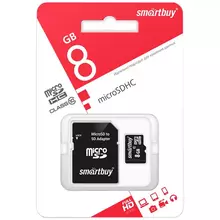 Карта памяти SmartBuy MicroSDHC 8GB UHS-1, Class 10, скорость чтения 23 мб/сек (с адаптером SD) 