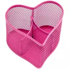 Настольная подставка Berlingo "Steel&Style" металлическая в виде сердца 3 секции розовая