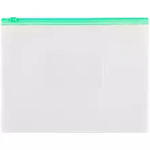 Папка-конверт на zip-молнии OfficeSpace А5, полипропилен, 150 мкм. прозрачная, карман, молния зеленая