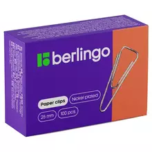 Скрепки 25 мм. Berlingo 100 шт. никелированные треугольные с отогнутым носиком карт. упаковка