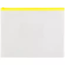 Папка-конверт на zip-молнии OfficeSpace А4, полипропилен, 150 мкм. прозрачная, карман, молния желтая