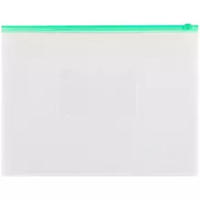 Папка-конверт на zip-молнии OfficeSpace А4, полипропилен, 150 мкм. прозрачная, карман, молния зеленая