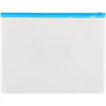 Папка-конверт на zip-молнии OfficeSpace А4, полипропилен, 150 мкм. прозрачная, карман, молния синяя