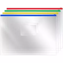 Папка-конверт на zip-молнии OfficeSpace А4, ПВХ, 120 мкм. прозрачная, цветная молния, карман, ассорти