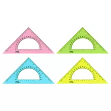 Треугольник 45° 16 см. Стамм. пластиковый с транспортиром прозрачный неоновые цвета ассорти