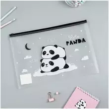 Папка-конверт на zip-молнии Meshu "Hello Panda", А4, 150 мкм. прозрачная с рисунком