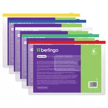 Папка-конверт на молнии Berlingo В5 150 мкм. с карманом для визиток прозрачная ассорти