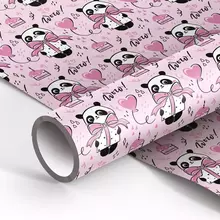 Упаковочная бумага глянц. 70*100 см. Meshu "PandaGift_Pink" 90г./м2