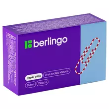 Скрепки 28 мм. Berlingo "Зебра" 100 шт. цветные карт. упаковка