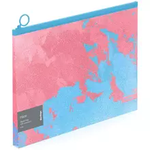 Папка-конверт на молнии с расширением Berlingo "Haze" А4 180 мкм. розовая/голубая с рисунком с эффектом блесток