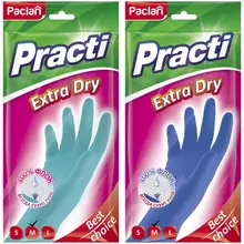 Перчатки резиновые Paclan "Practi Extra Dry", разм. M, цвет микс, пакет с европодвесом