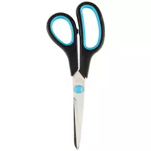 Ножницы OfficeSpace 19 см. эргономичные ручки черные с синими вставками ПВХ чехол с европодвесом