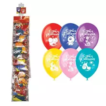 Воздушные шары 5 шт. М12/30 см. ПатиБум "С Днем рождения" пастель+декор ассорти европ. стриплента
