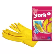 Перчатки резиновые York суперплотные с х/б напылением разм. L желтые пакет с европодвесом