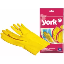 Перчатки резиновые York суперплотные с х/б напылением разм. XL желтые пакет с европодвесом