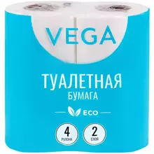 Бумага туалетная Vega 2-слойная, 4 шт. эко, 15 м. тиснение, белая
