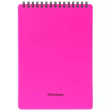 Блокнот А5 60 л. на гребне OfficeSpace "Neon" розовая пластиковая обложка