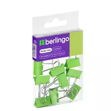 Зажимы для бумаг 19 мм. Berlingo 10 шт. цветные ПВХ упак. европодвес зеленые