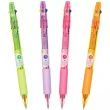 Ручка шариковая автоматическая MunHwa "Hi-Color 3" 3 цв. (син/неон желт/неон роз) 07 мм. корпус ассорти